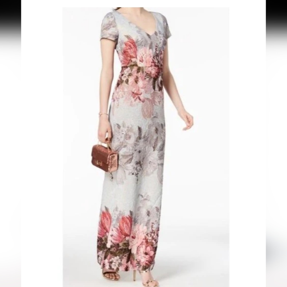 ADRIANNA PAPELL FLORAL METALASSE SHEATH DRESS - ICE BLUE MULTI